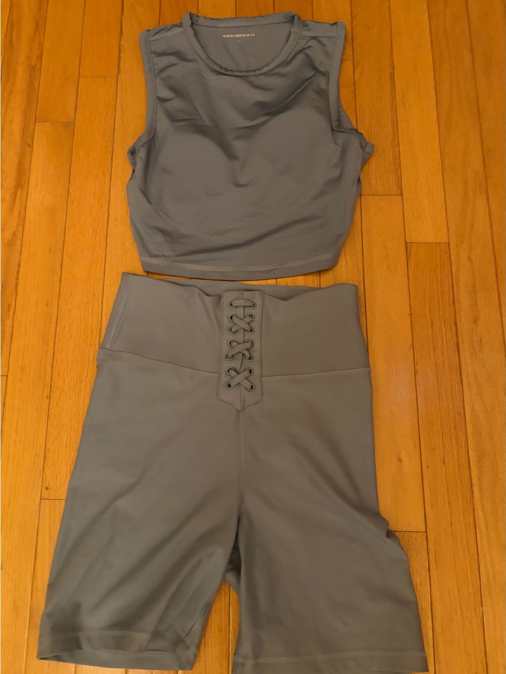 WeWoreWhat Lace-Up High Waist Bike Shorts Set - light blue!!!
